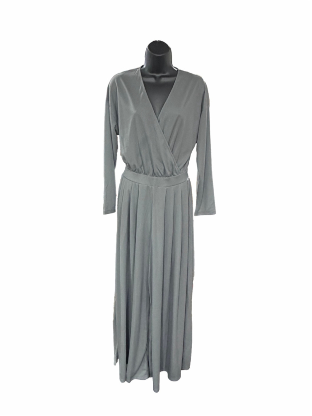NWT Halara XS Wrap-Front Wide-Leg Jumpsuit, Gray Waffle Knit Long Sleeve